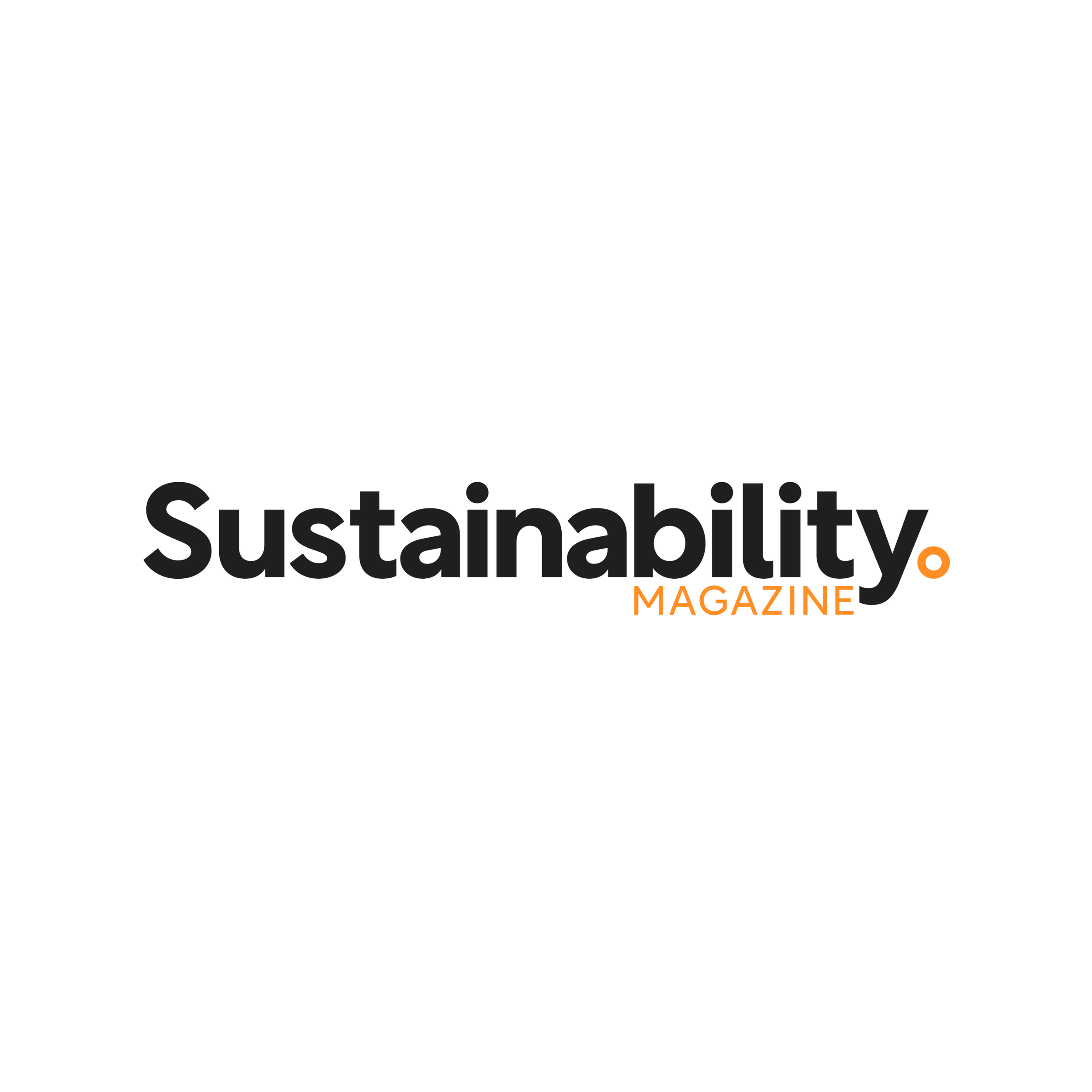 Sustainable Living magazine logo with black text 'Sustainability' and orange text 'MAGAZINE' below.