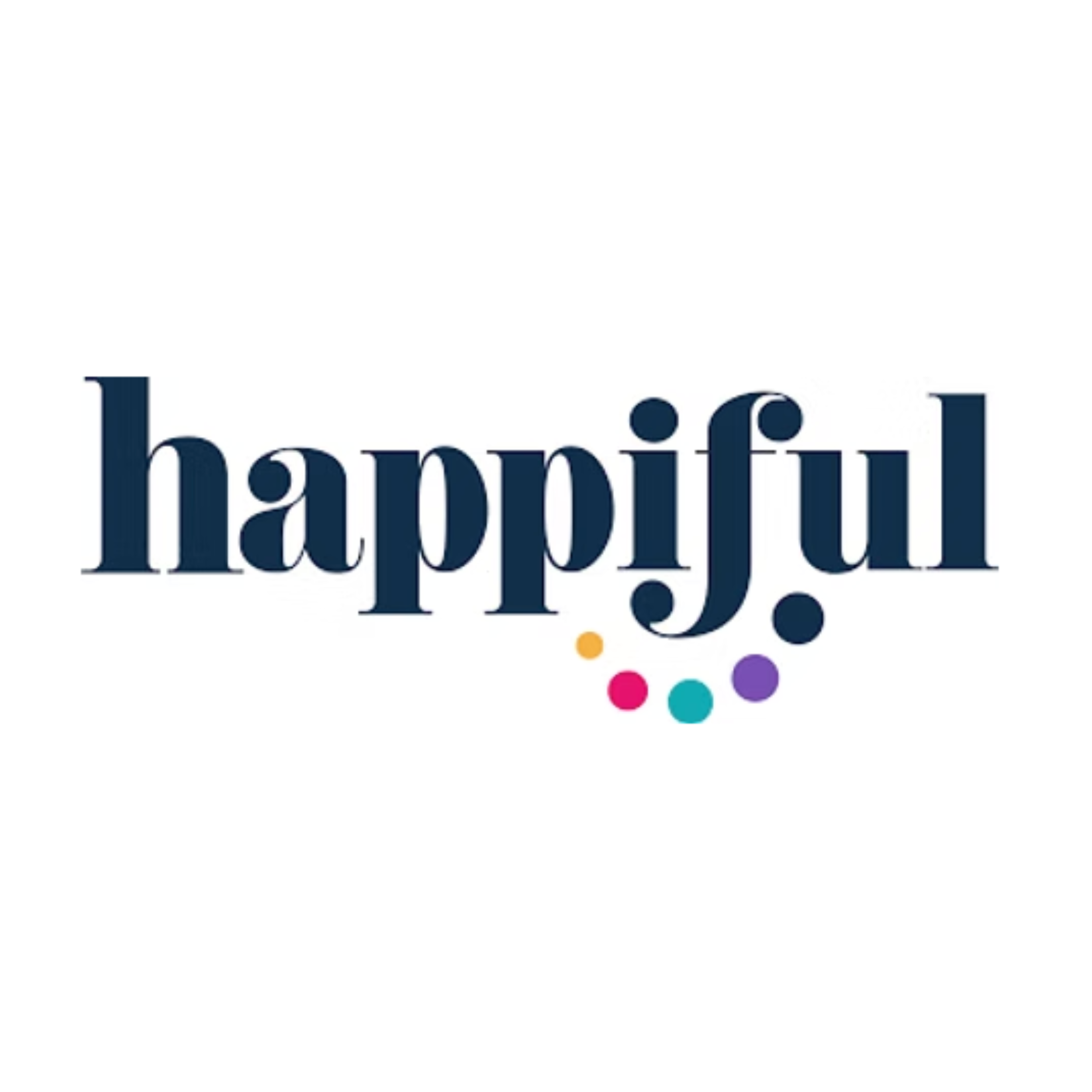 Colorful text decoration with dots surrounding the words 'happiness' and 'grateful' in a decorative font.