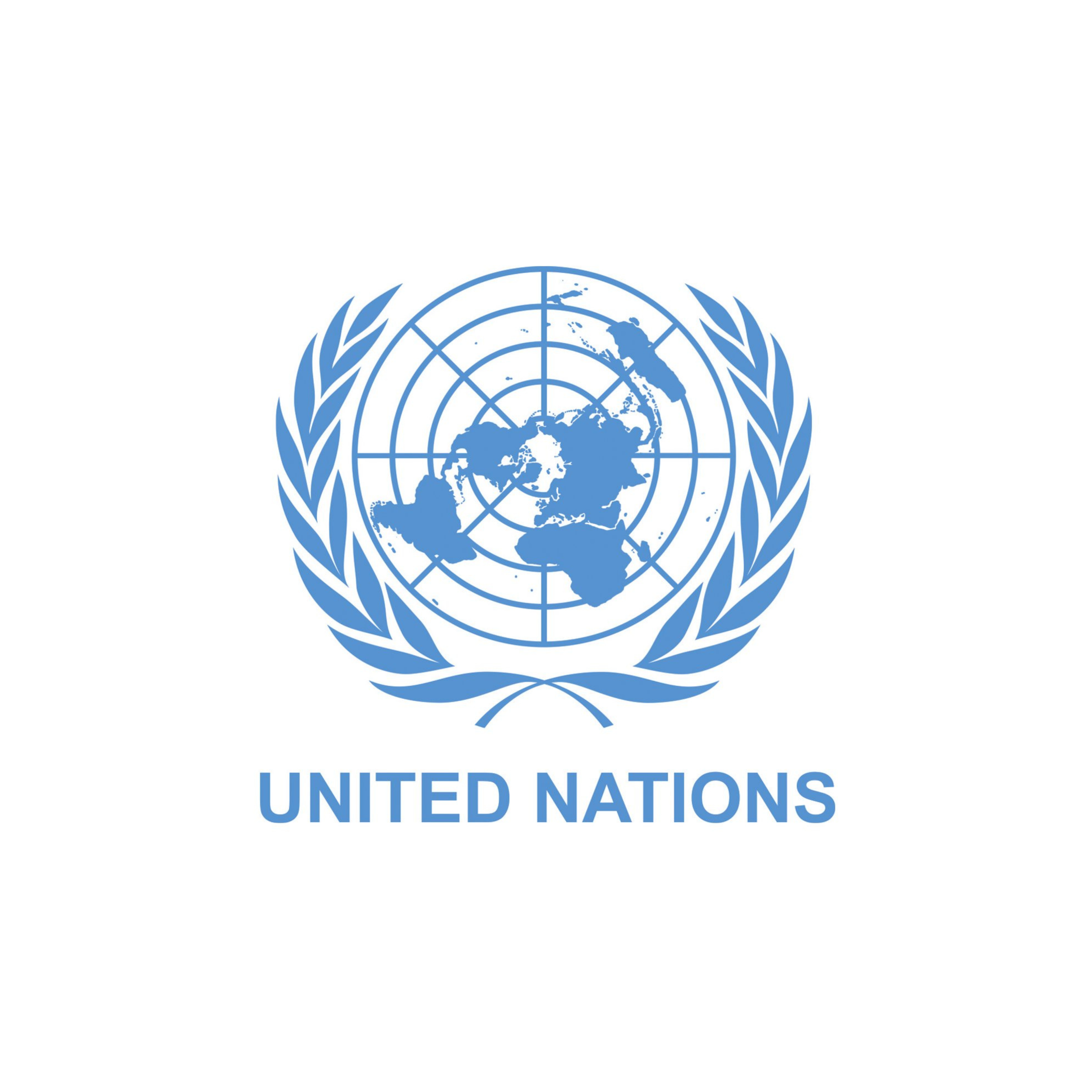 The logo of the United Nations, featuring a blue emblem of a world map surrounded by olive branches, with the text 'United Nations' underneath.