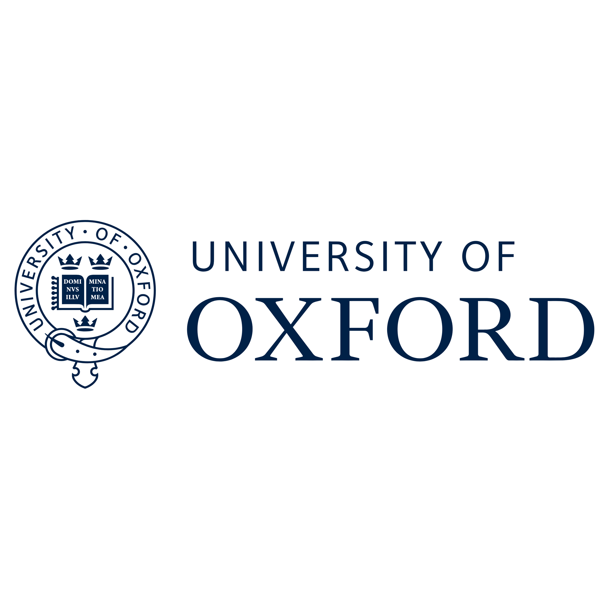 The logo of the University of Oxford featuring a circular emblem with crowns and Latin text, and the name "University of Oxford" in bold lettering.