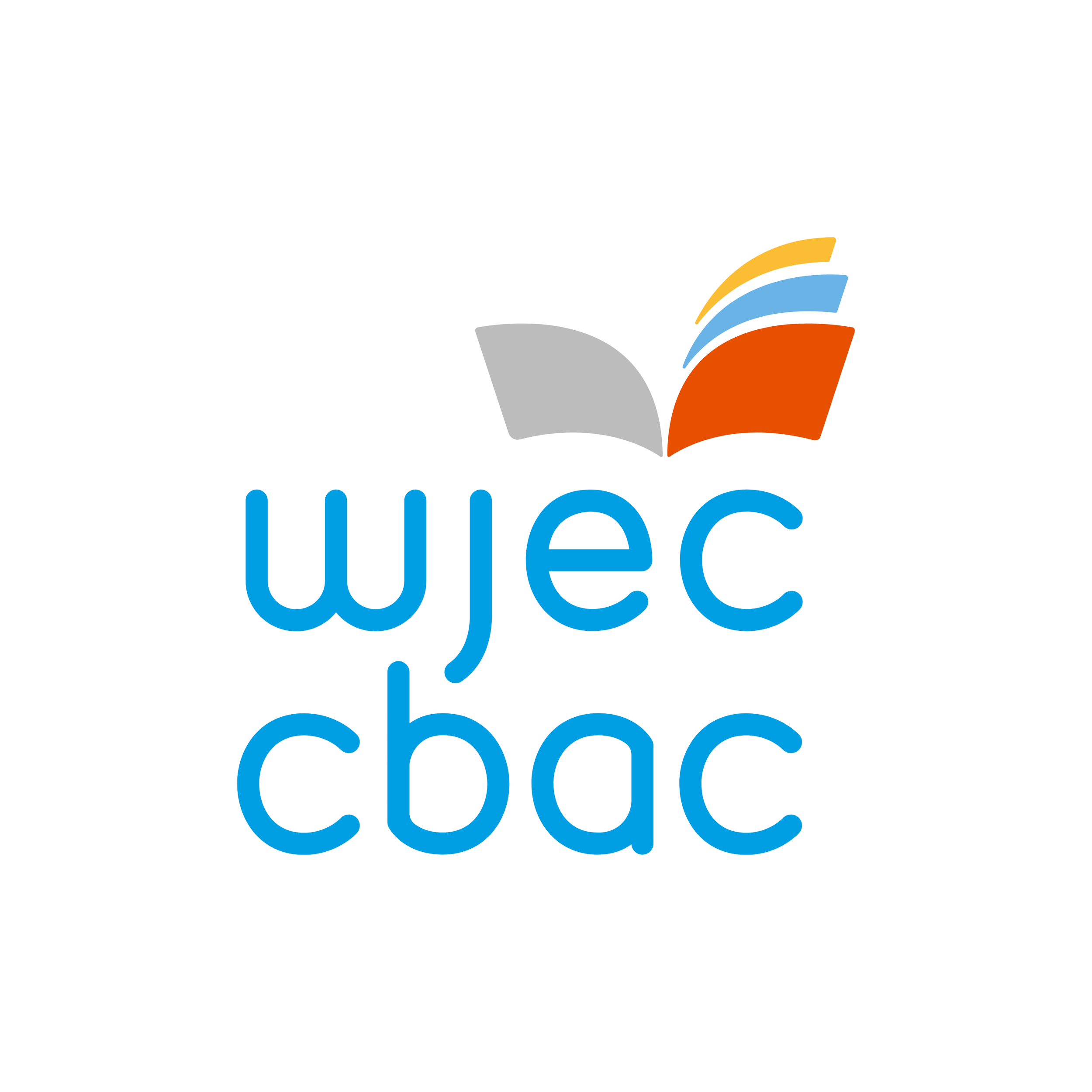 Colorful abstract logo with curved shapes in gray, orange, blue, and yellow, accompanied by blue text below.