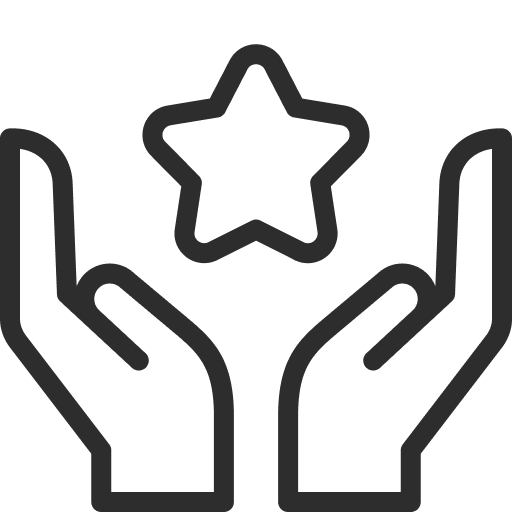Two open hands holding a star icon.