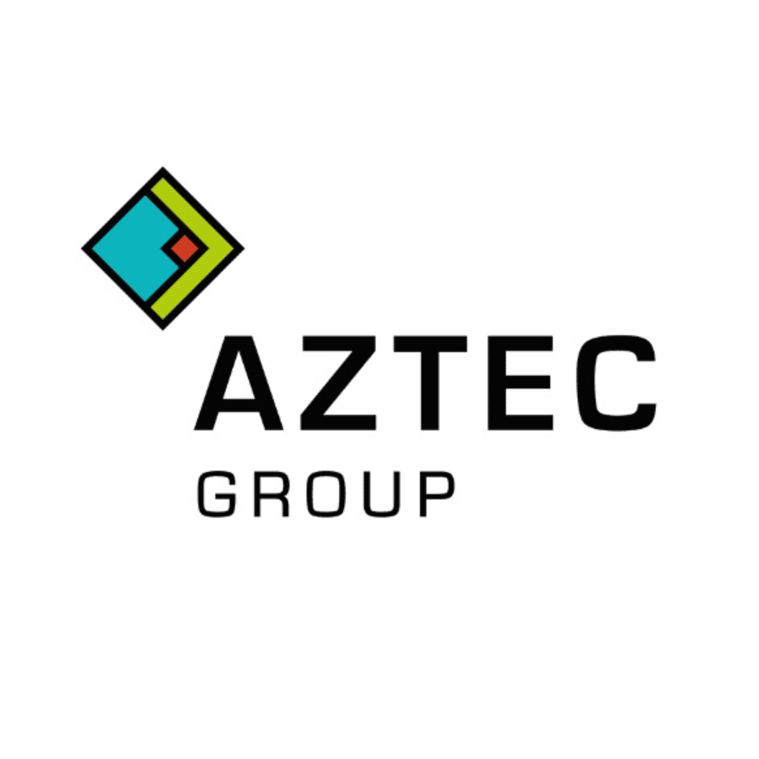 Logo with a colorful diamond shape and the text 'AZTEC GROUP' underneath.