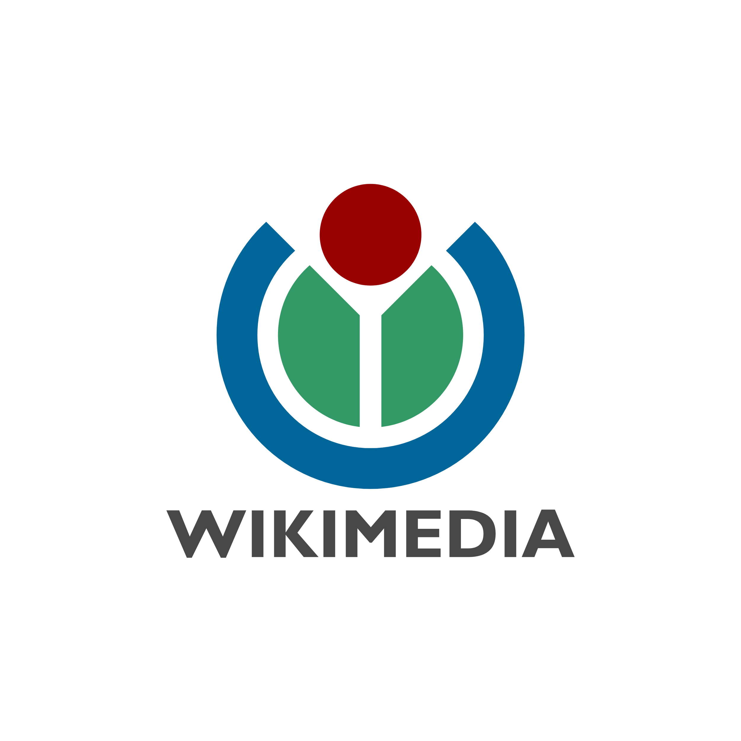 Wikimedia logo with a blue circle, green and red curved shapes, and black text that says 'WIKIMEDIA'.