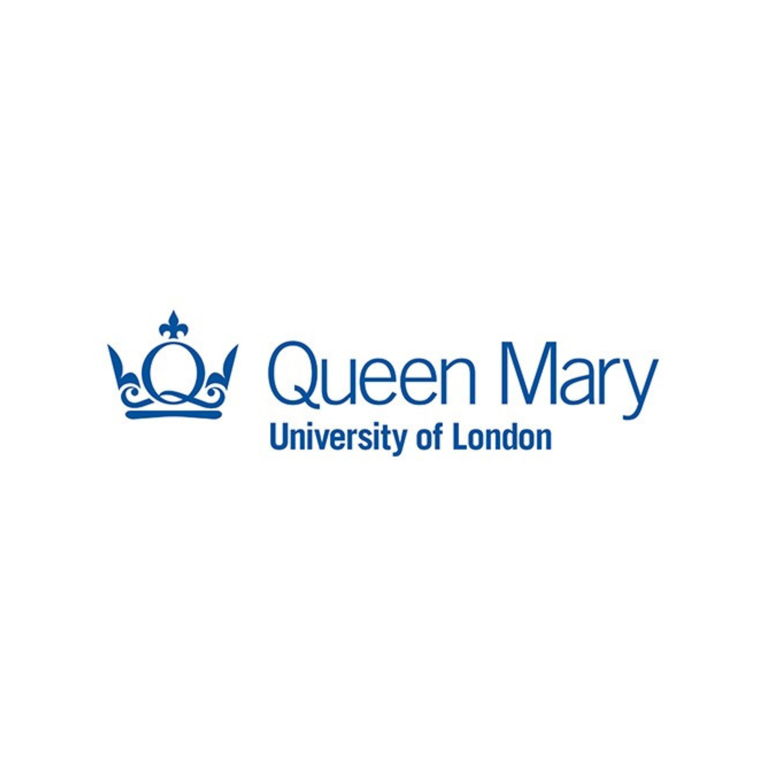 Part of the Queen Mary University of London logo with a blue crown and text.
