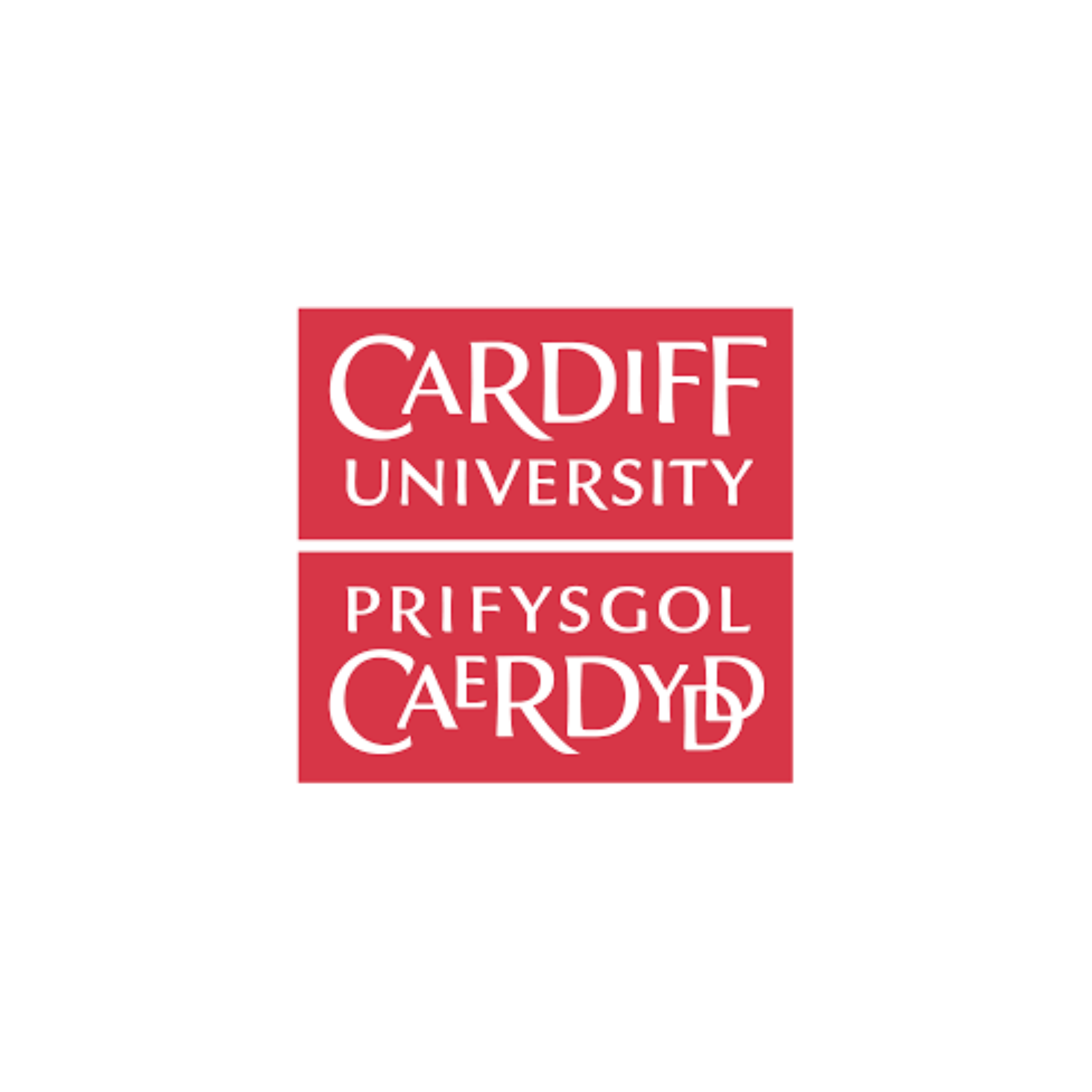 Logo of Cardiff University with red background and white text.