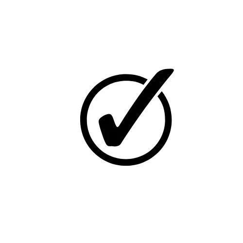 Black checkmark inside a circle on a white background.