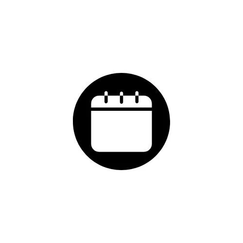 Icon of a calendar inside a black circle
