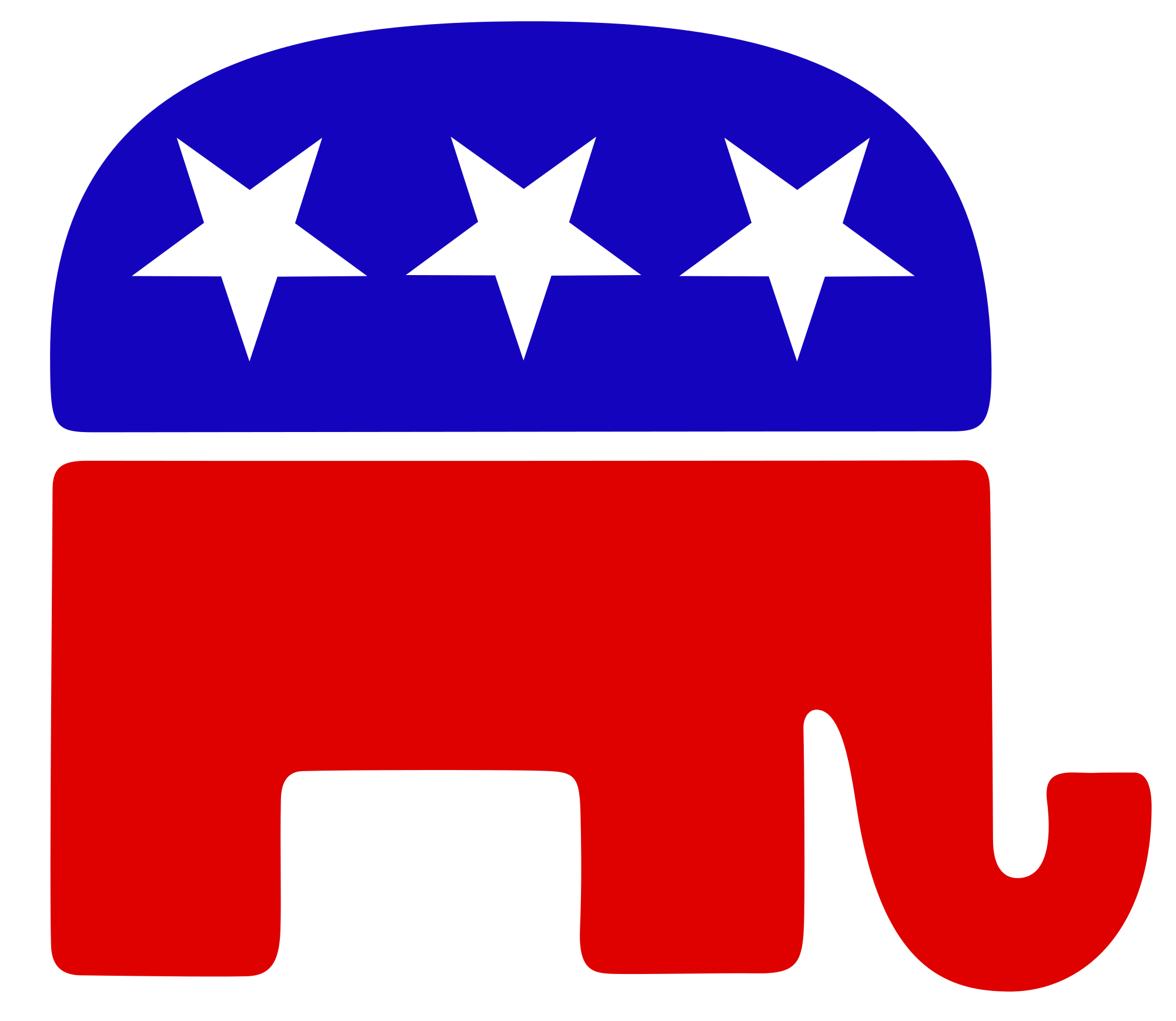 Illustration of a red elephant with a blue hat that has three white stars on it.