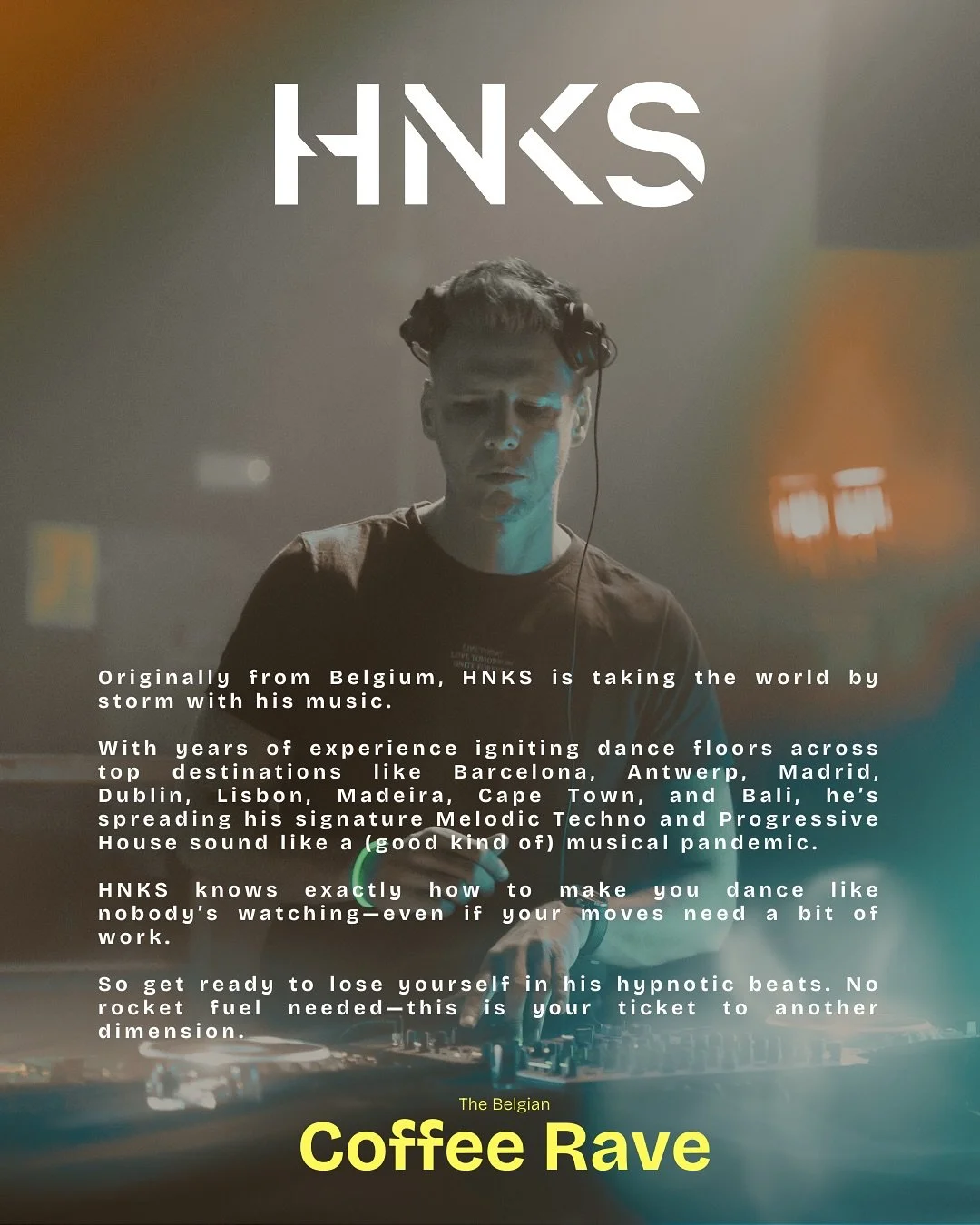 🚨 Artist Announcement 🚨
This Saturday at the first-ever Coffee Rave in Belgium, we welcome @hnks_music HNKS to the decks 🇧🇪☕🪩
Belgian-born and Barcelona-based, HNKS is not only a globally touring DJ — with past sets at Pacha Barcelona, C