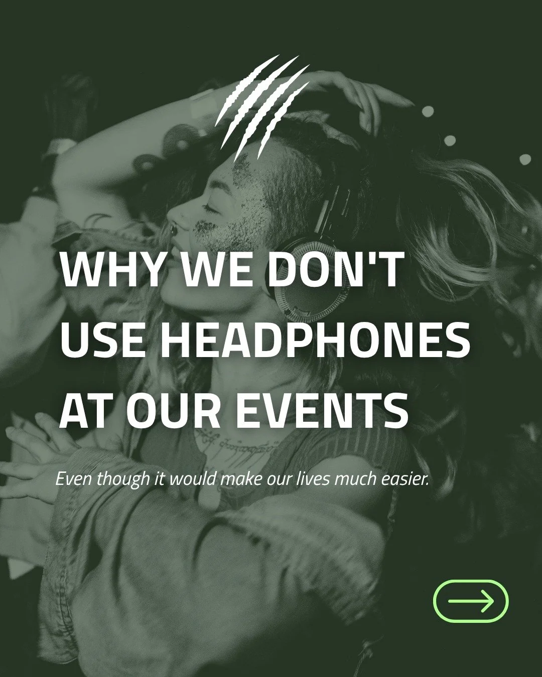 Headphone events are everywhere right now.
And honestly&hellip; we get it. 🎧

Stunning locations. 
No sound restrictions. 
Great for social media.

The advantages are real.

But we chose not to use them at Wildflow. Here's why. 👇

With headphones, 