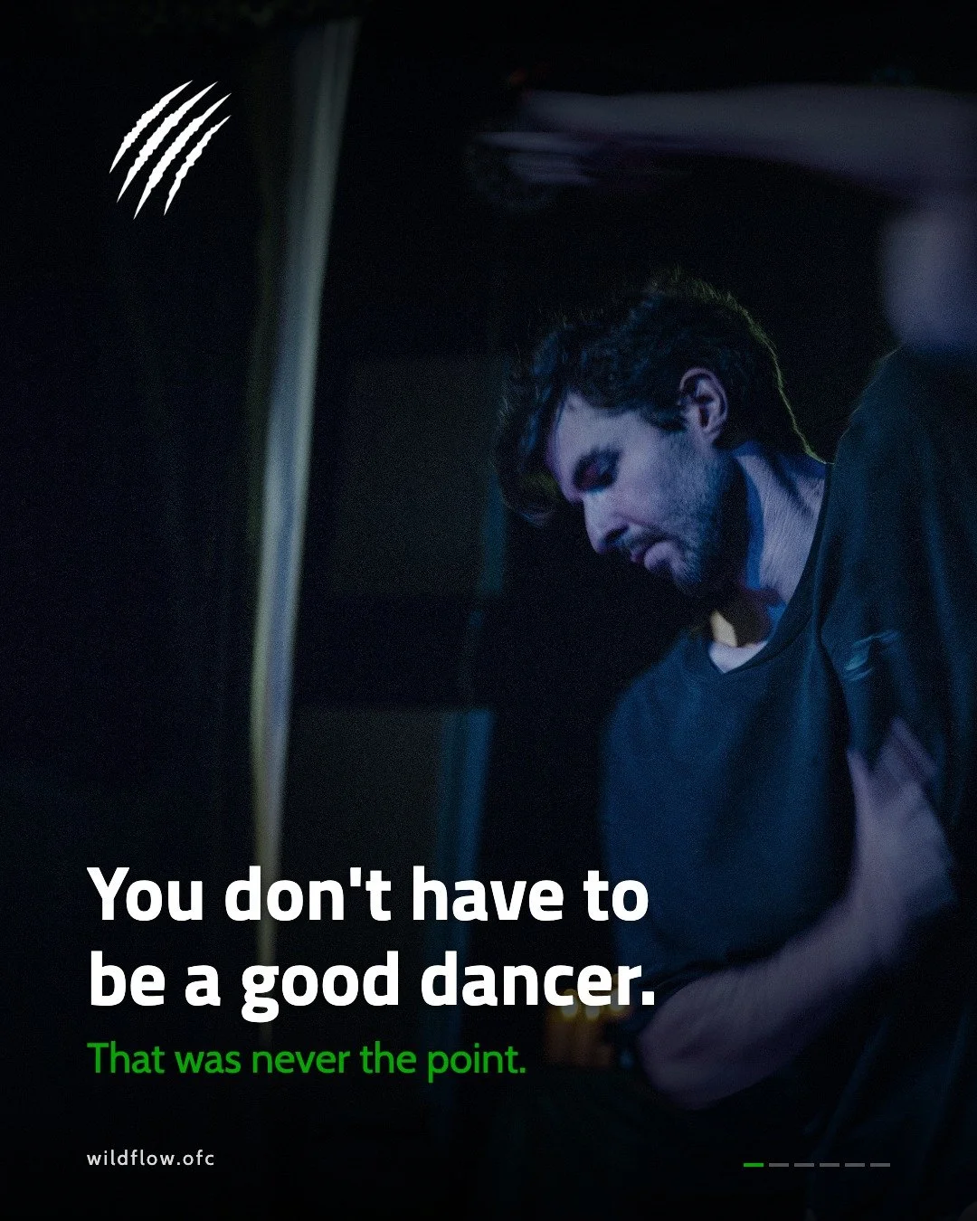 You don't have to be a good dancer. 😅

Give most of us steps to follow and we end up watching everyone else's feet.

But in a room where nobody tells you how to move, something switches on.

That's Wildflow. Not a class. Nobody is counting, and ther