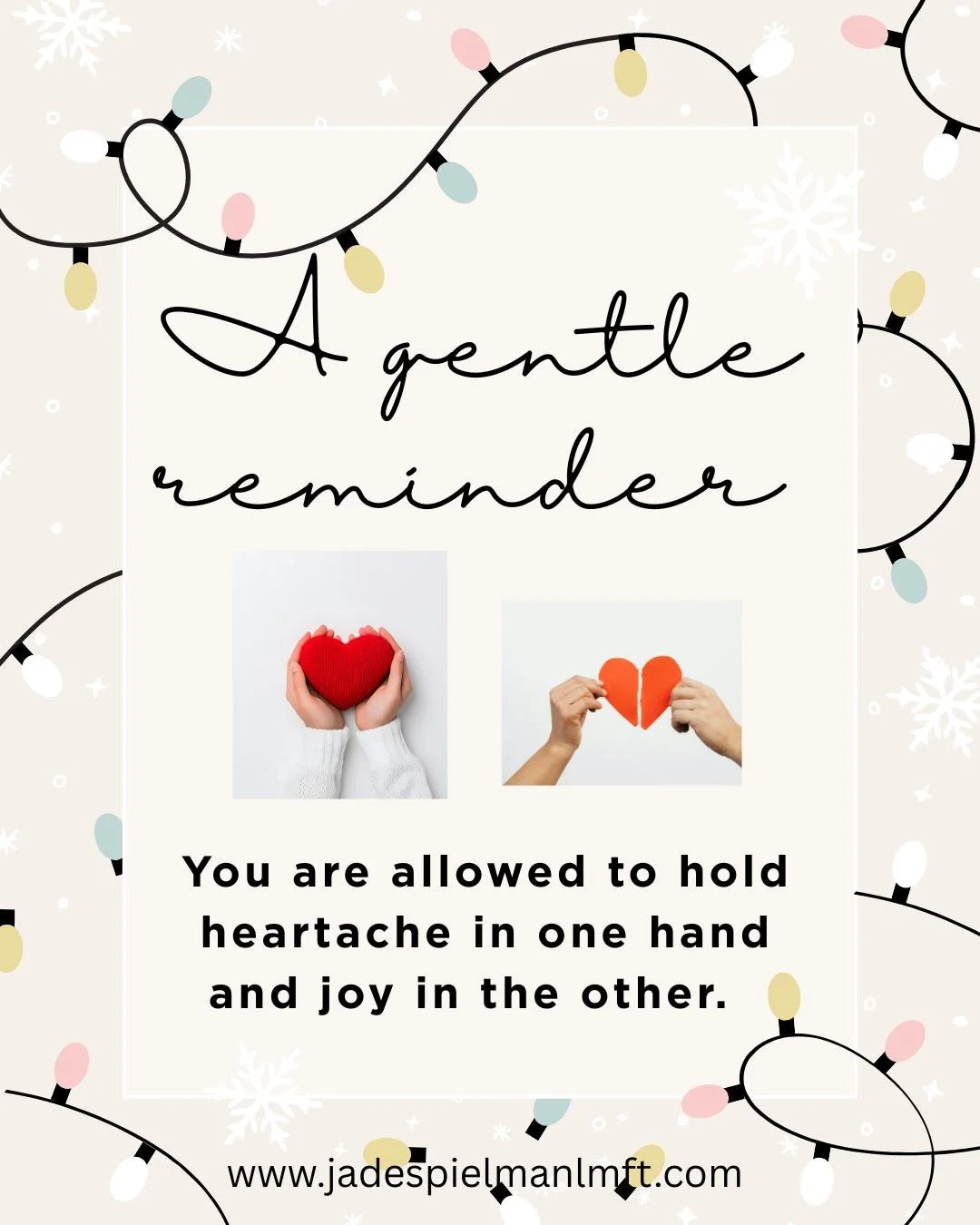 Sending gentle holiday wishes to all.

If the holidays feel tender, complicated, or quietly heavy, you&rsquo;re not alone.

You don't have to choose between gratitude and grief.

You don&rsquo;t have to feel grateful, festive, or okay right now.

It&