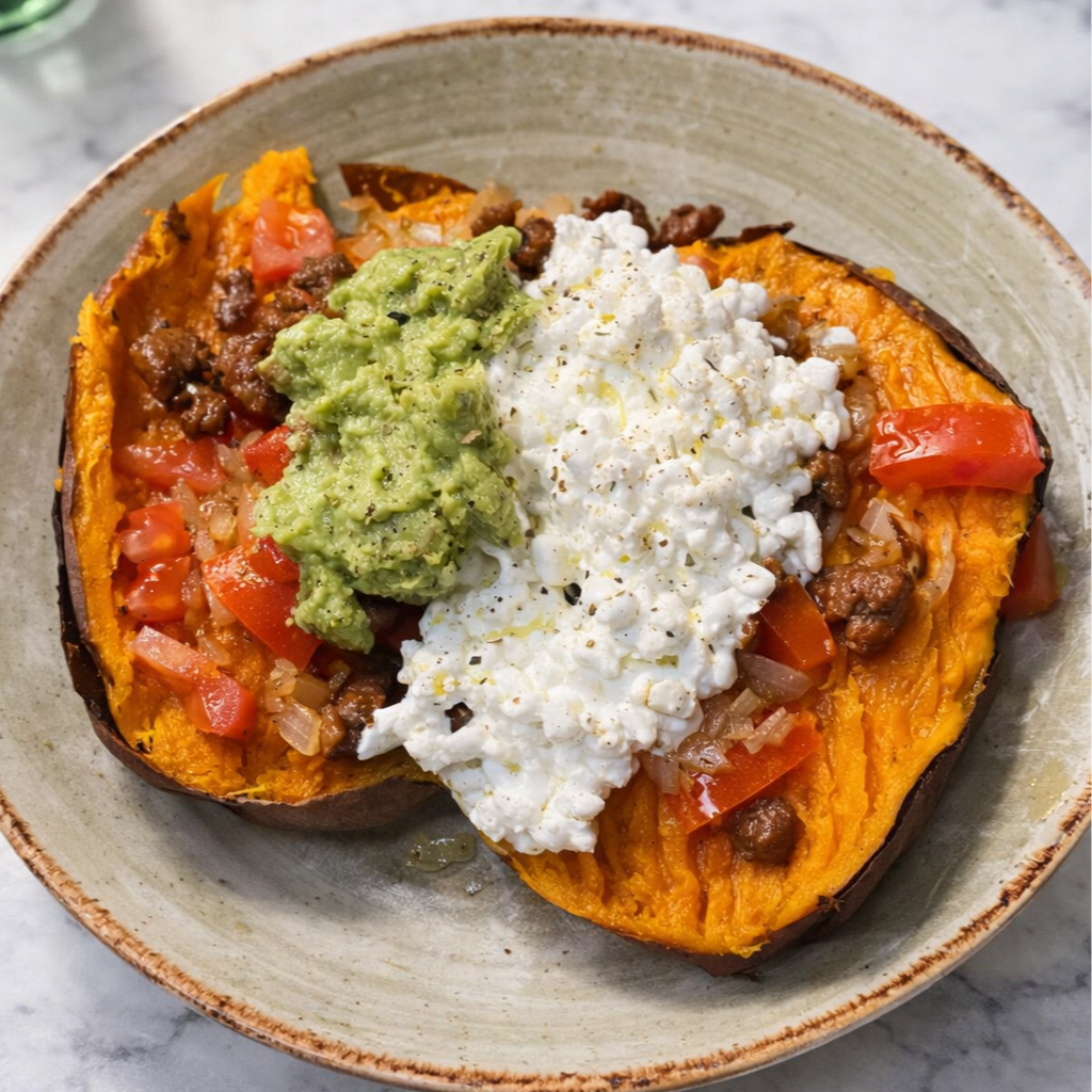 Boniato asado con carne 