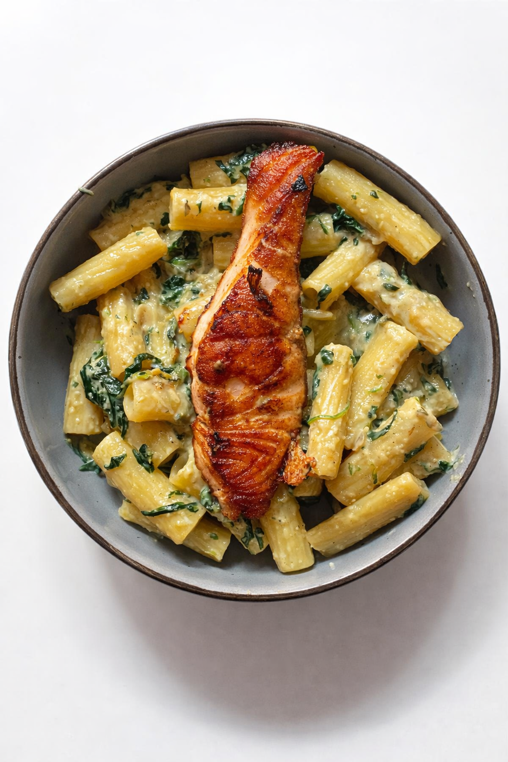 Pasta con salmón y espinacas