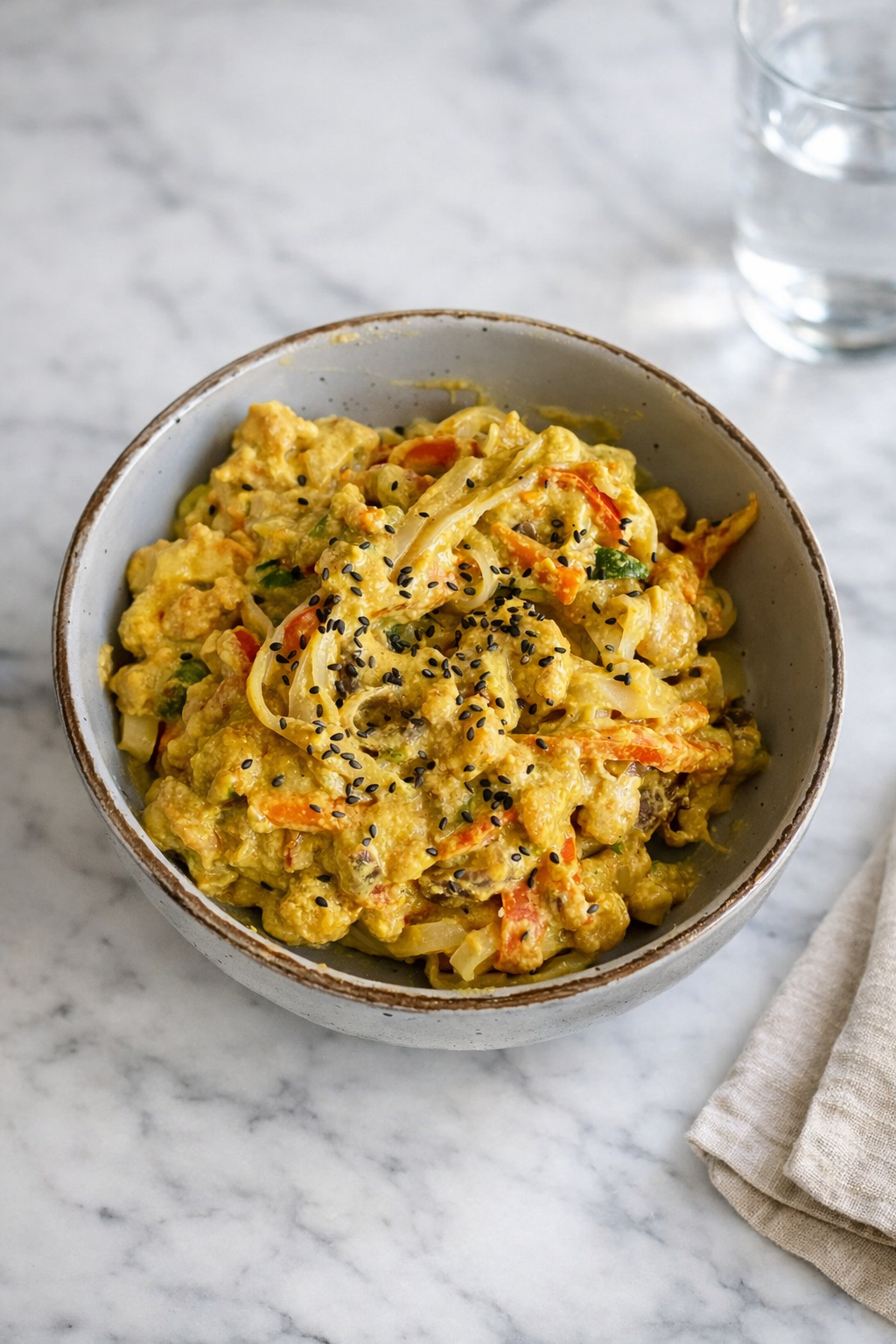 Noodles de arroz con gambas al curry