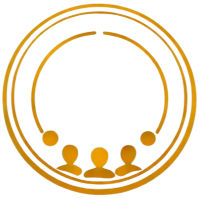 Illustration of five people sitting around a circular table, viewed from above.