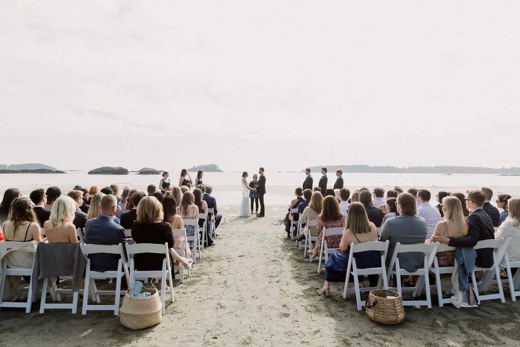 Wedding ceremony setup at MacKenzie Beach Resort beachfront venue in Tofino