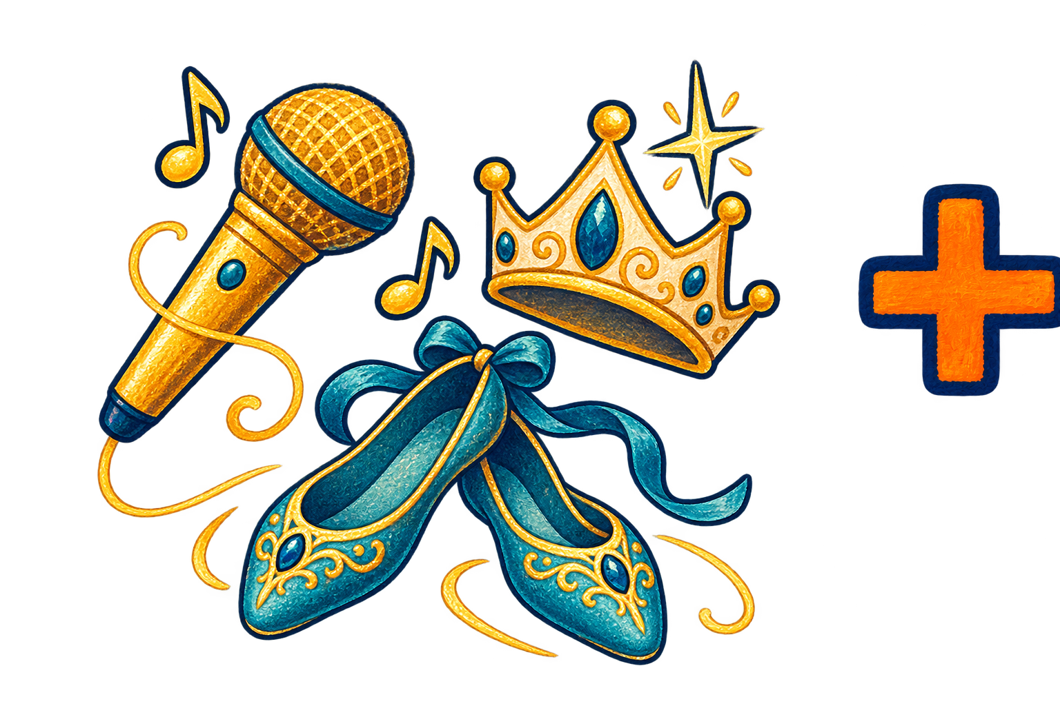 Illustration of the interests of singing, dancing and princesses, which are used to create a custom storybook.