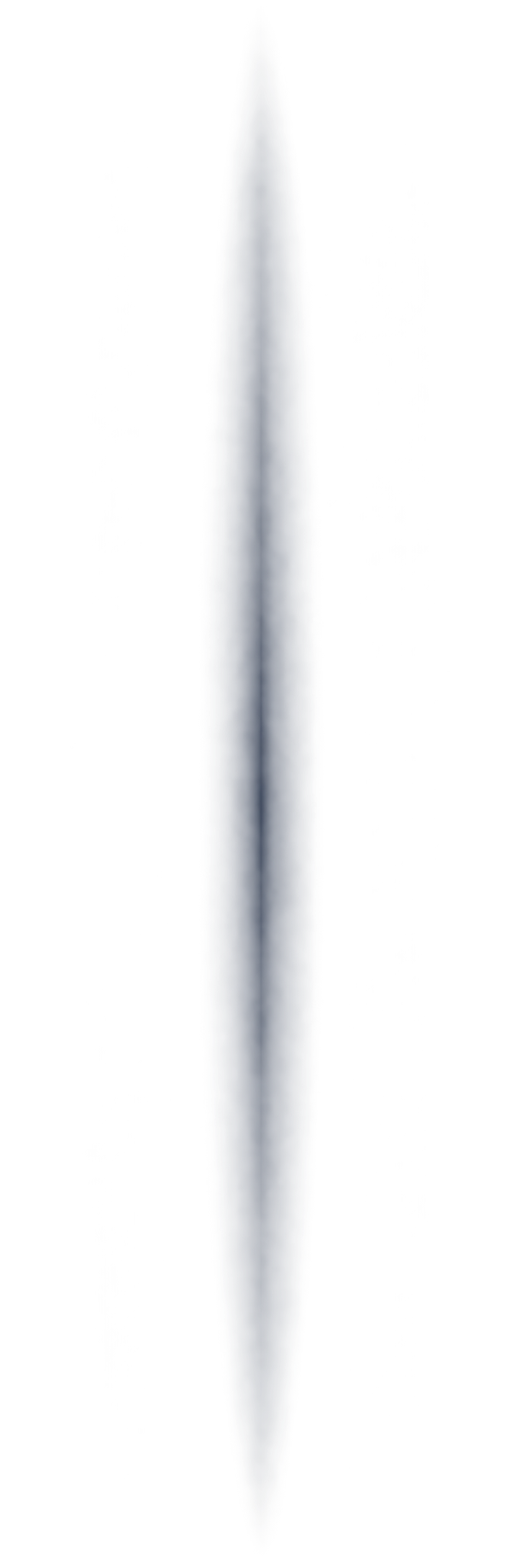 The image shows a large, dark, elongated object with a sharp, pointed tip, set against a black background.