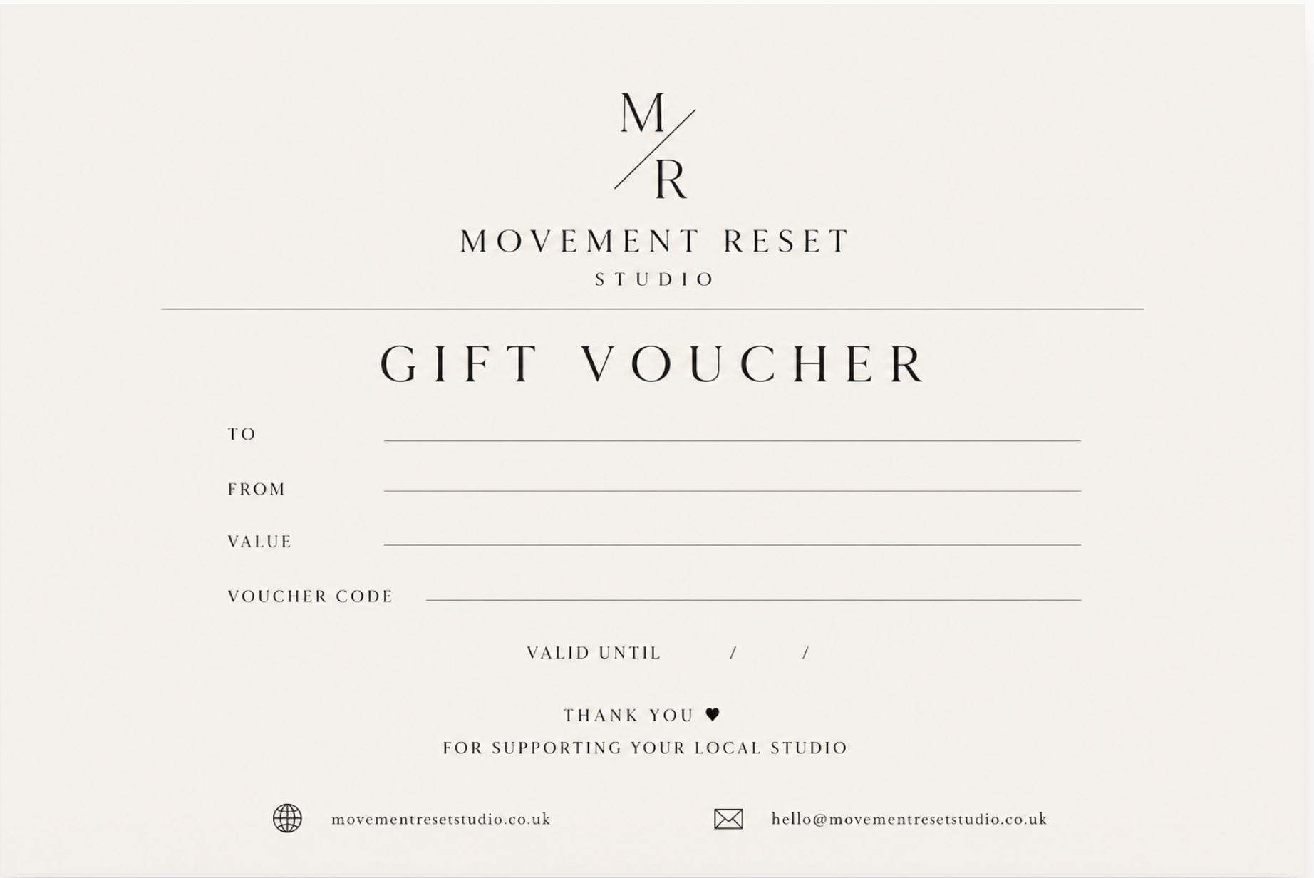 Movement Reset Studio Gift Voucher