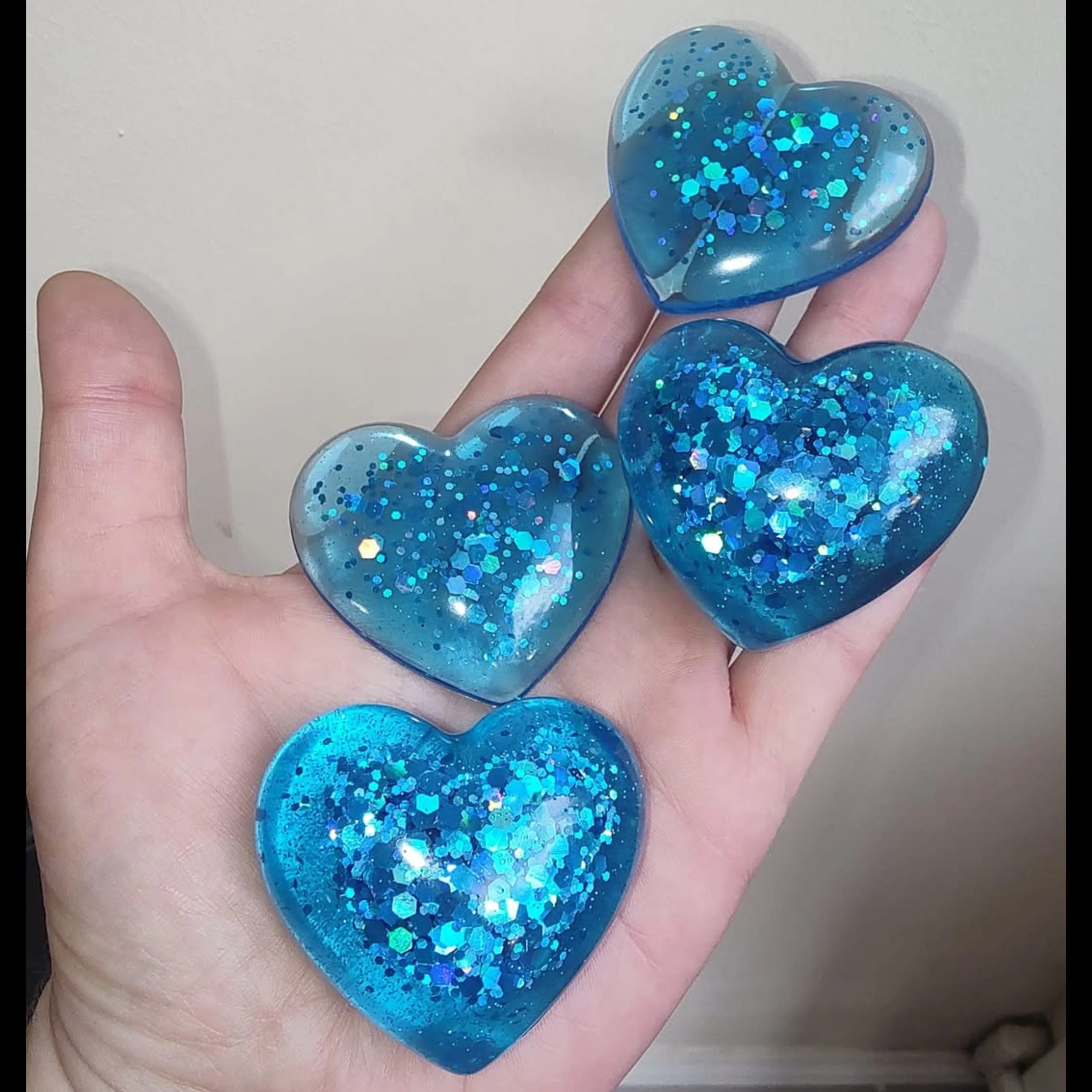 Transparent blue heart with blue chunky glitter