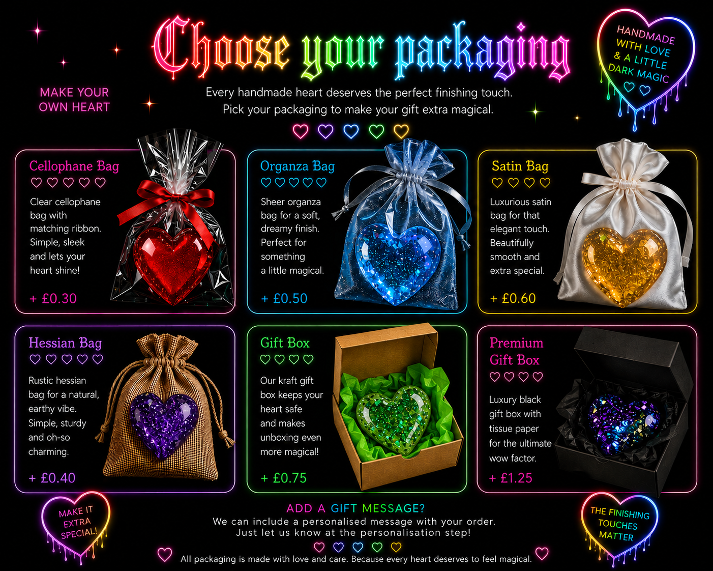 choose your own packaging, gift bag, or box