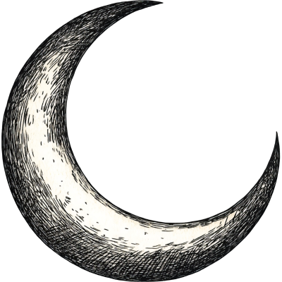 Illustration of a crescent moon against a black background.