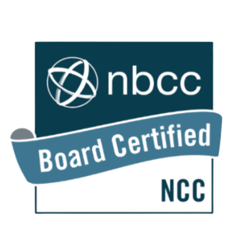 NBCC logo with a globe icon, and a ribbon reading 'Board Certified' with 'NCC' beneath it.