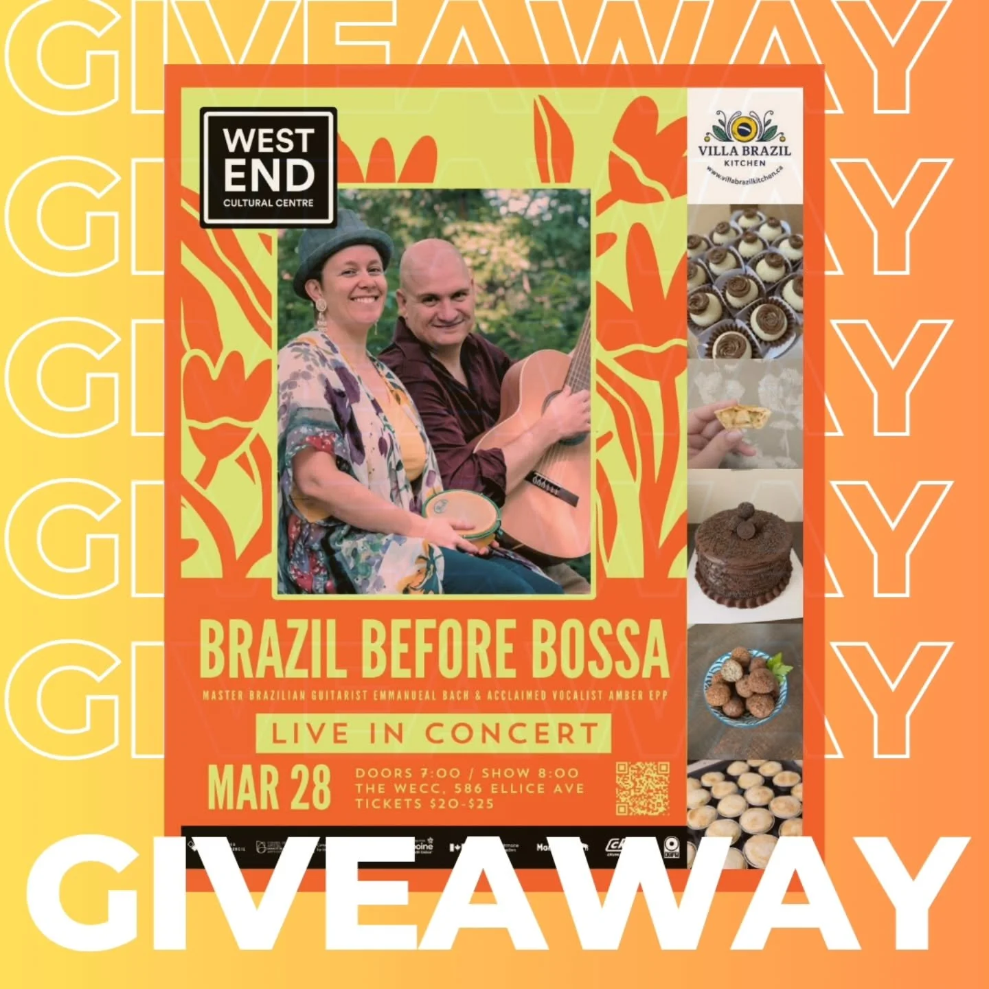Ticket giveaway! 🇧🇷

Share this post in your stories + tag the friend you'd bring for your name to be entered in a draw for 2 free tickets 🎟️ to this show featuring Brazilian music and treats from Villa Brazil Kitchen. 

You have until Wed, Mar 25