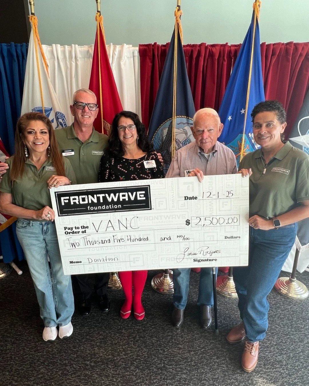 Honored to present our support to Founder Chuck Atkinson and Executive Director Lori Boody of the Veterans Association of North County. As a 501(c)(3) created by Veterans for Veterans, VANC serves as a vital one-stop resource center for active duty s