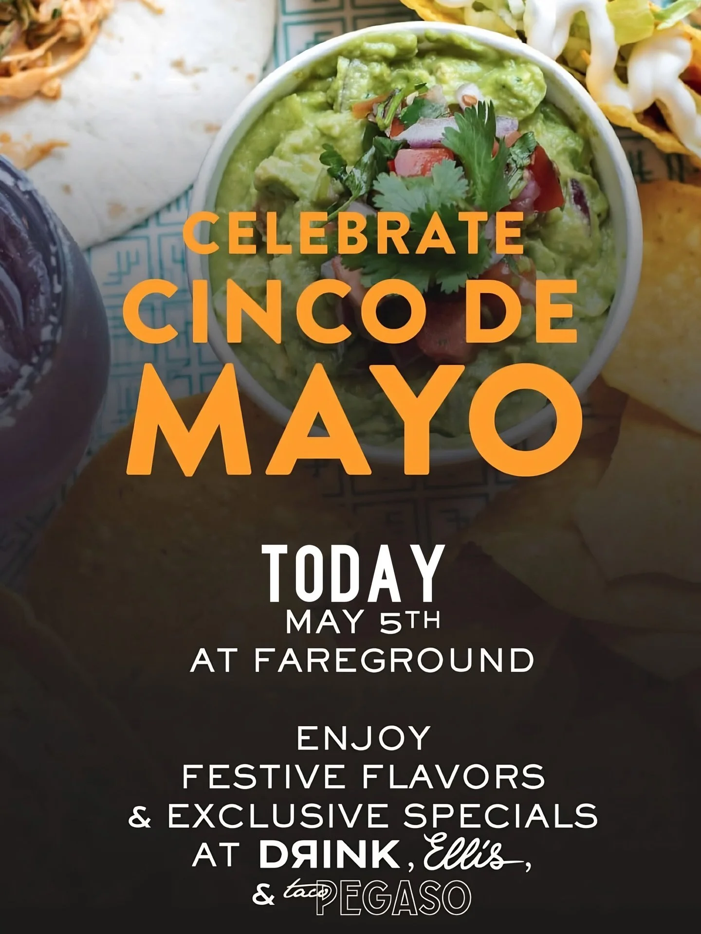 Cinco de Mayo at Taco Pegaso: 🤌🏼🌮

$25 Taco Bundle + $5 Margaritas 
(with taco bundle receipt)