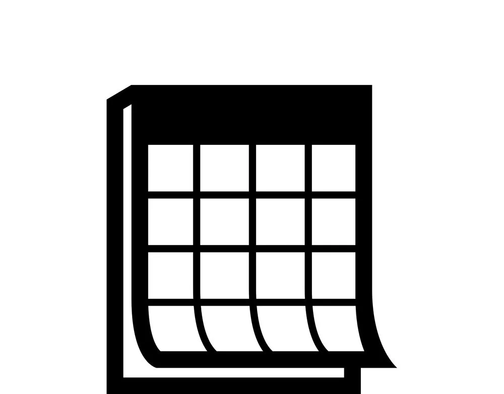 A calendar icon showing a year with months, depicted in black and white.