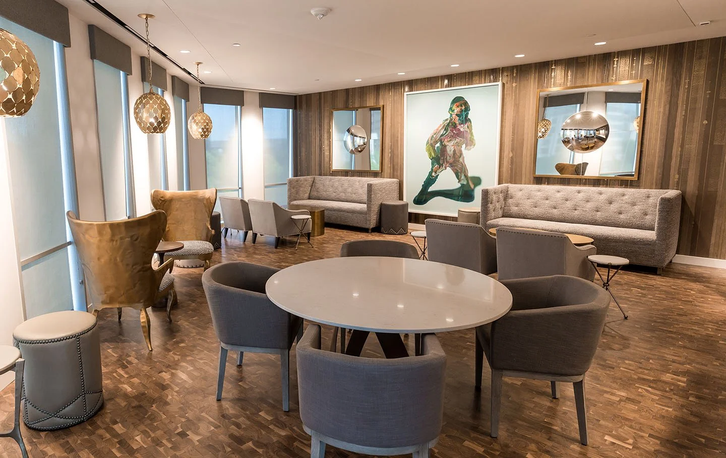  Lamina Chocolate  • SKU 11-0129 • Layers upon layers of marble and mica plasters create this stratified continuous linear pattern. Finished with jewel-like lines this paper can create a horizontal pattern that wraps around the environment seamlessly