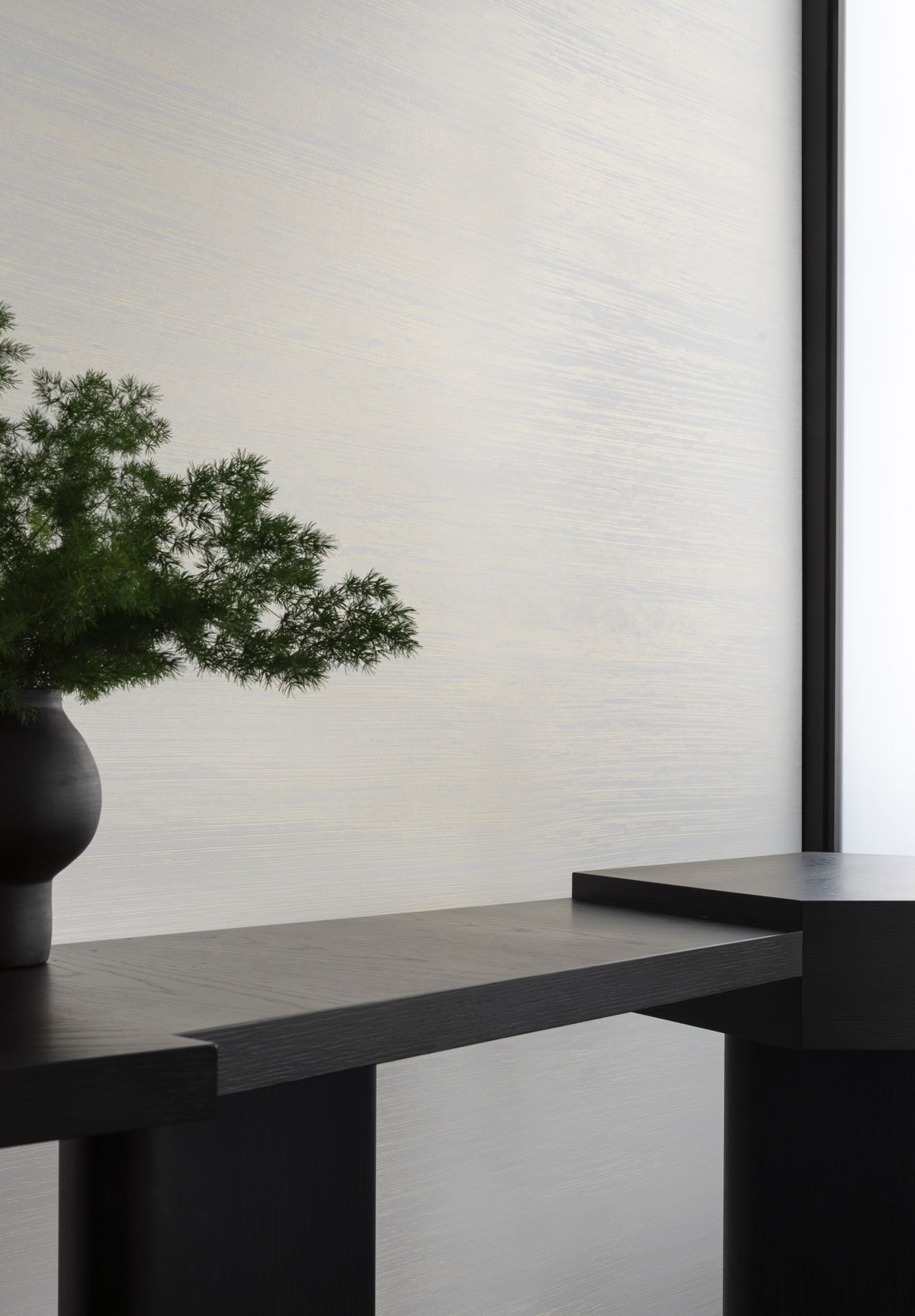  Betula Salt Gold  • SKU 19-0868 • Betula references the scientific name for the genus of trees and shrubs to which Birches belong. With its organic, horizontal pattern modeled after Birch bark, this textural paper has a quiet shimmer that will activ