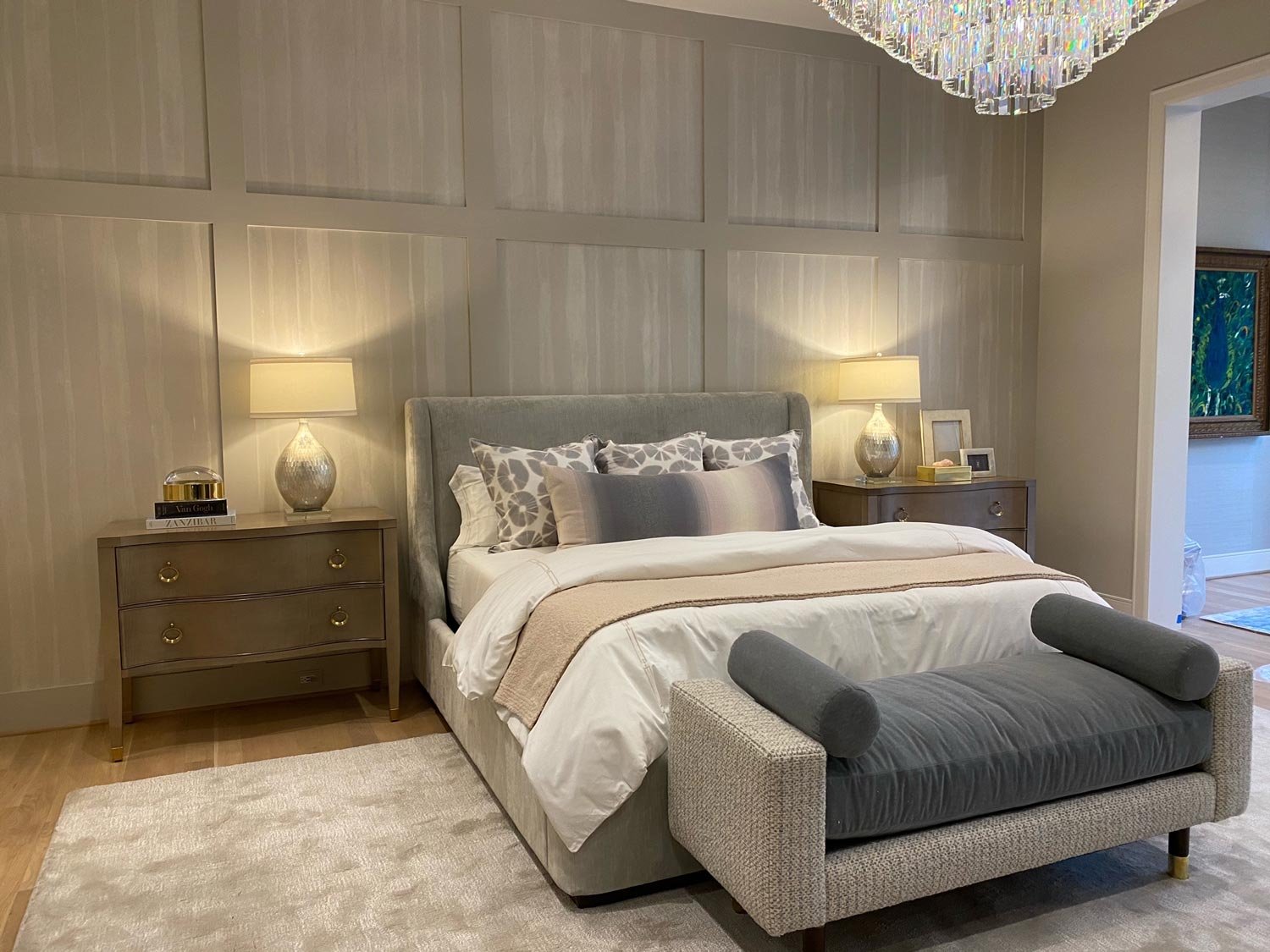  Fold Créme  • SKU 14-0152 • Broad layered clouds of softly intermingling tones and iridescence dance around the room with this continuous horizontal stripe.