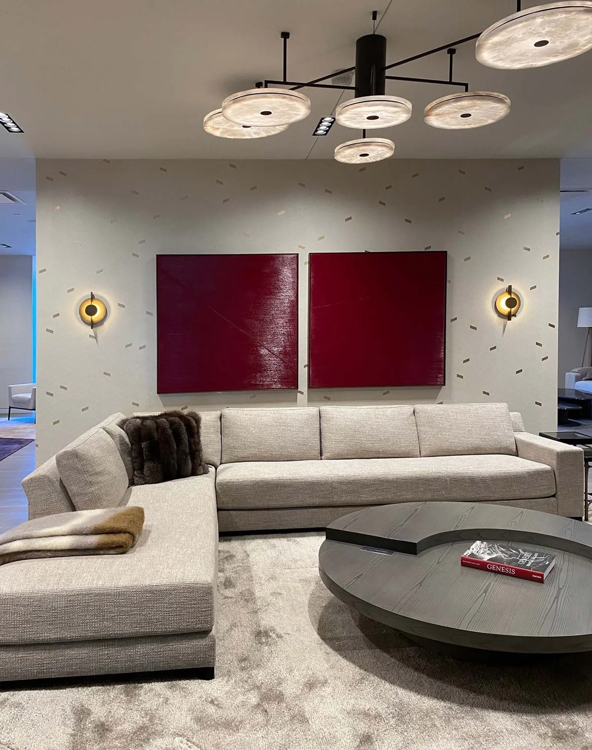  Chevron Leaf Mink 22K Moon Gold  • SKU 19-0661 • This deconstructed herringbone in dimensional plaster quietly stands off the wall with its geometry and glints of hand-leafed moments of real 22K moon gold.