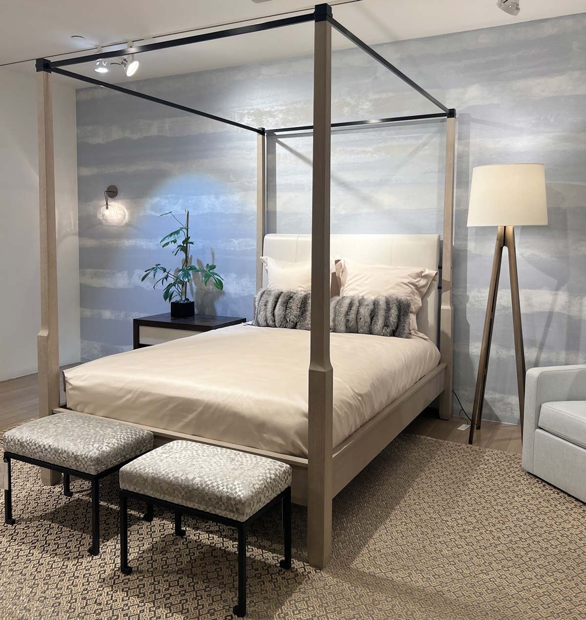  Stratus Periwinkle  • SKU 11-0104 • Gently billowing clouds of mica plaster travel along the paper in this continuous stripe.