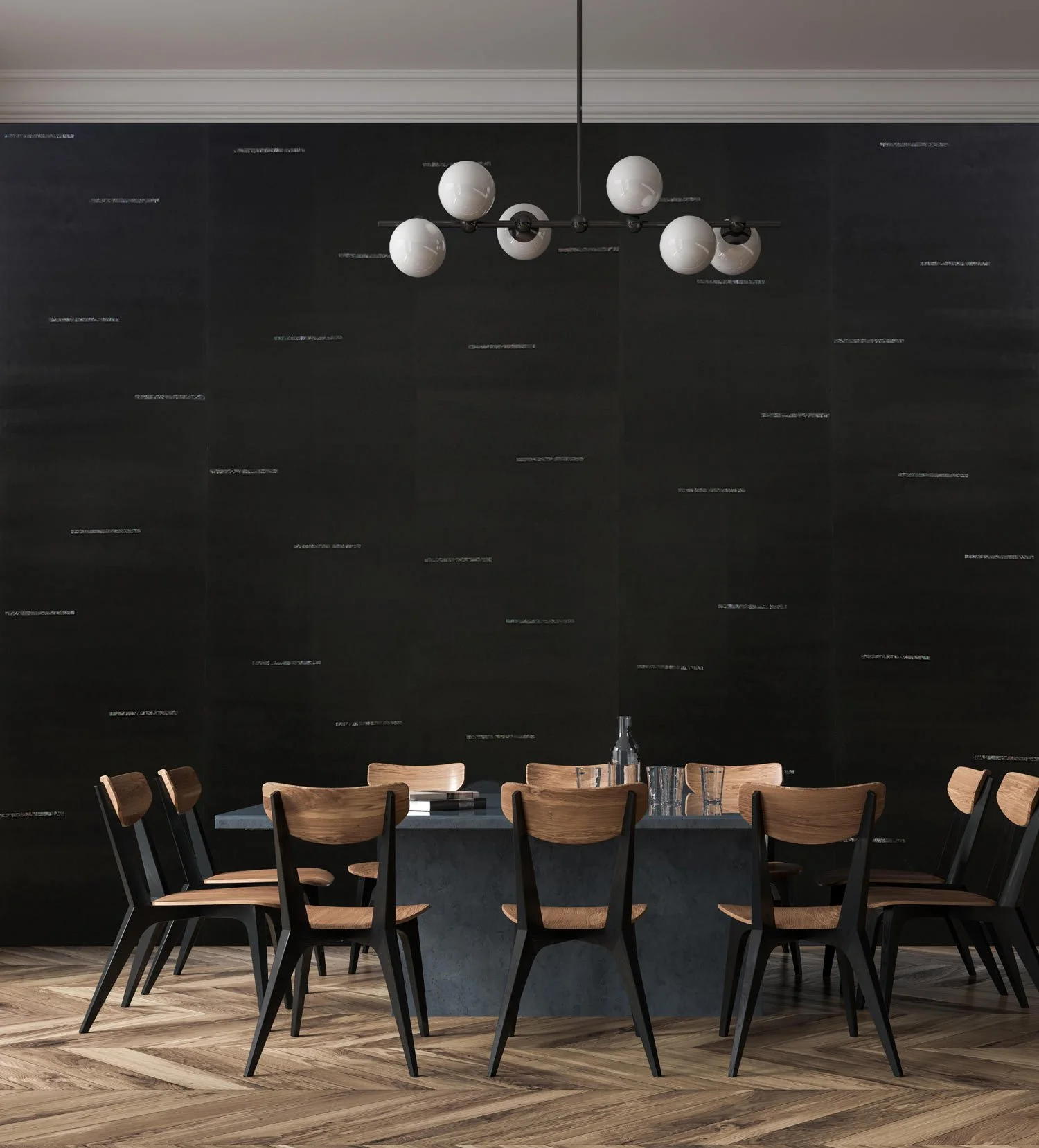  Nacre Charcoal  • SKU 16-0345 • This quietly honed plaster is punctuated by exquisite horizontal dashes of inlaid mother of pearl or abalone.