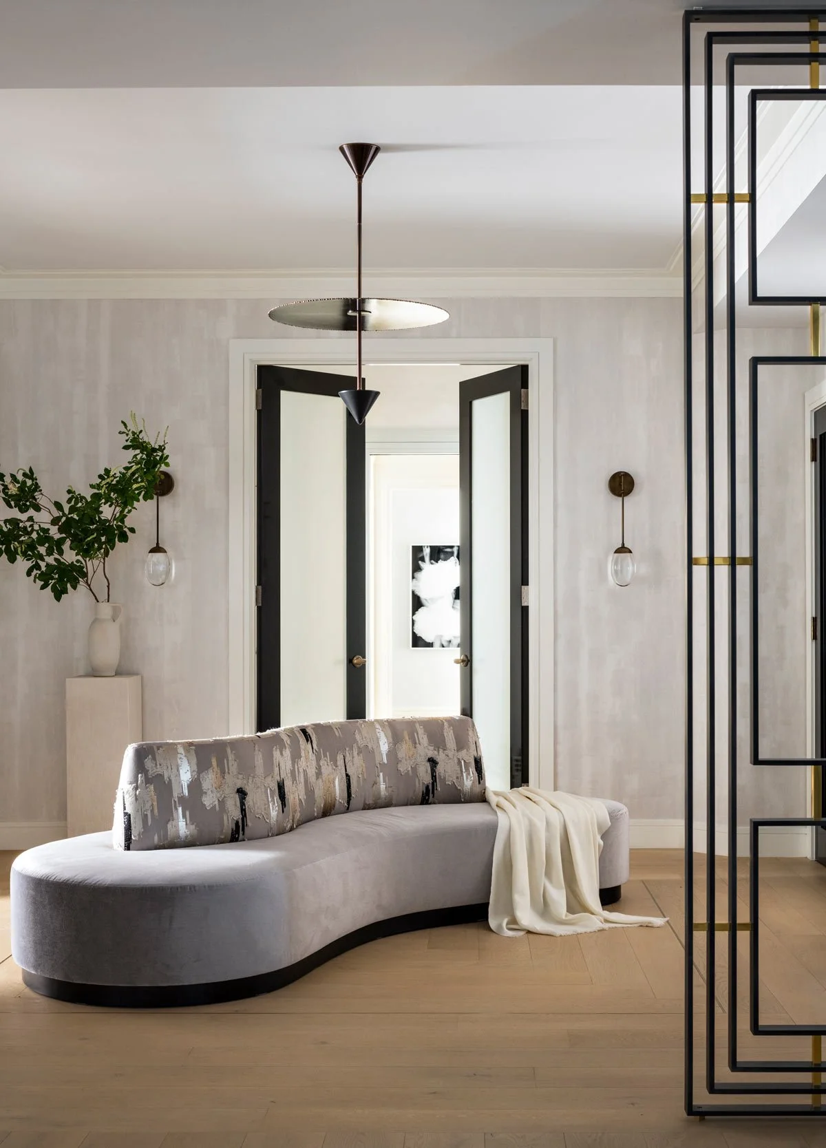  Abyss Pearl  • SKU 15-0195 • Layers of hand-applied plaster encapsulating micaceous and metallic resins. This lustrous paper is reminiscent of the glowing interior of an abalone shell.