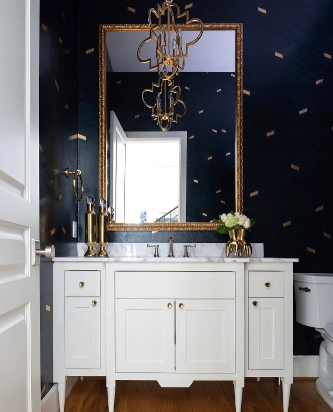  Chevron Leaf Deep Sea 23K Red Gold  • SKU 19-0662 • This deconstructed herringbone in dimensional plaster quietly stands off the wall with its geometry and glints of hand-leafed moments of real 22K rose gold.