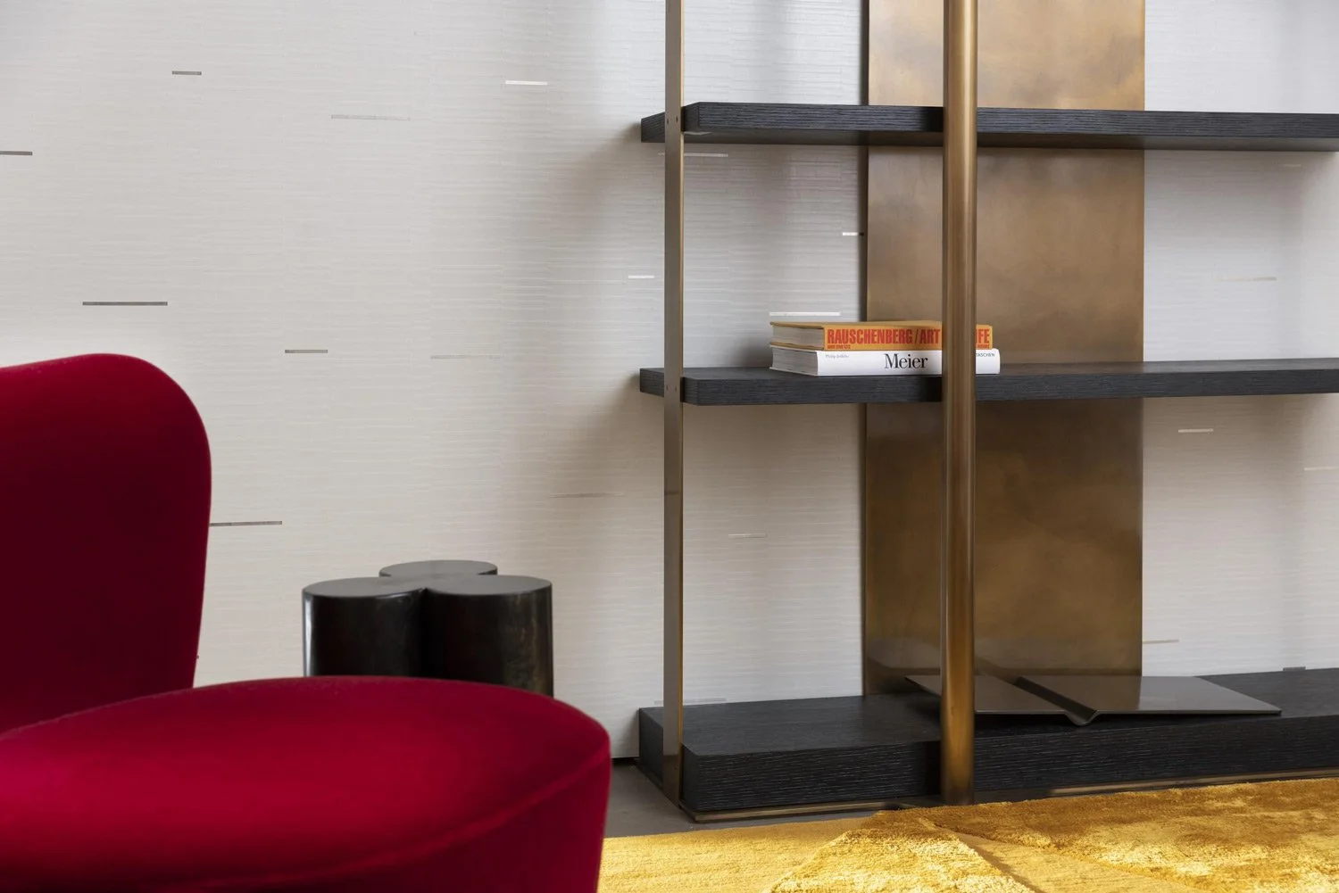  Bracket Leaf Ash Palladium  • SKU 19-0858 • An elevated version of Bracket, a perennial favorite, now featuring dazzling dashes of precious metal leaf. Inspired by the stoic rectangles that make up the urban skyline. This colorway is adorned with re