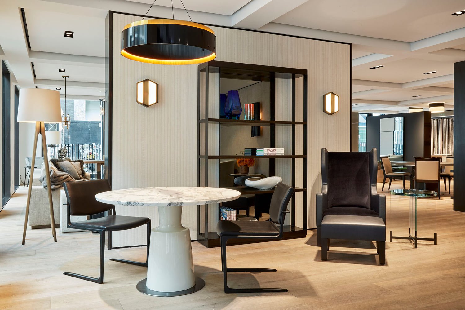  Arashi Putty Salt  • SKU 15-0204 • Alternating passes of troweled and bladed marble plaster create this delicate and organic vertical stripe. The subtle variation in color and honed sheen reflect the beauty of the material.