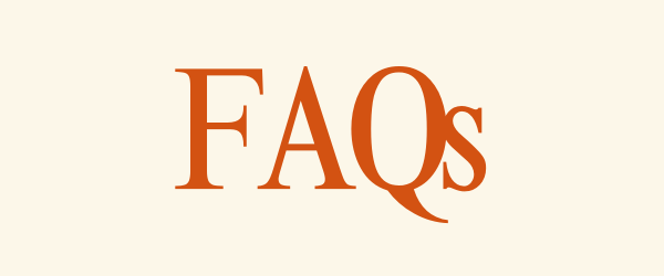 Close-up of the text 'FAQs' in large, brown letters on a light beige background.