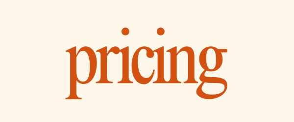 The word 'pricing' in large brown letters on a light background.