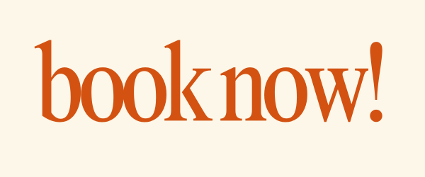 Text saying 'book now!' in brown font on a cream background.