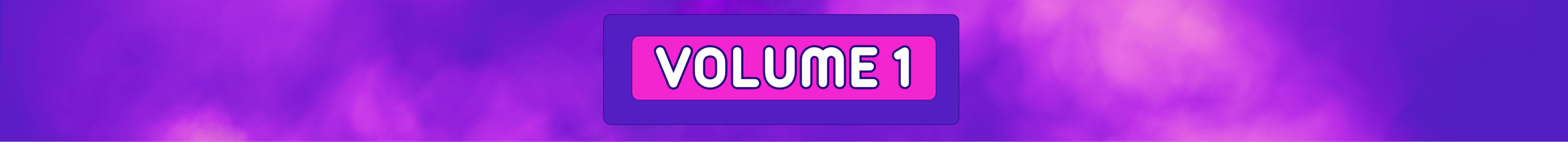 Text reads Volume 1 on a pink and purple smoke background with a solid purple field behind the text