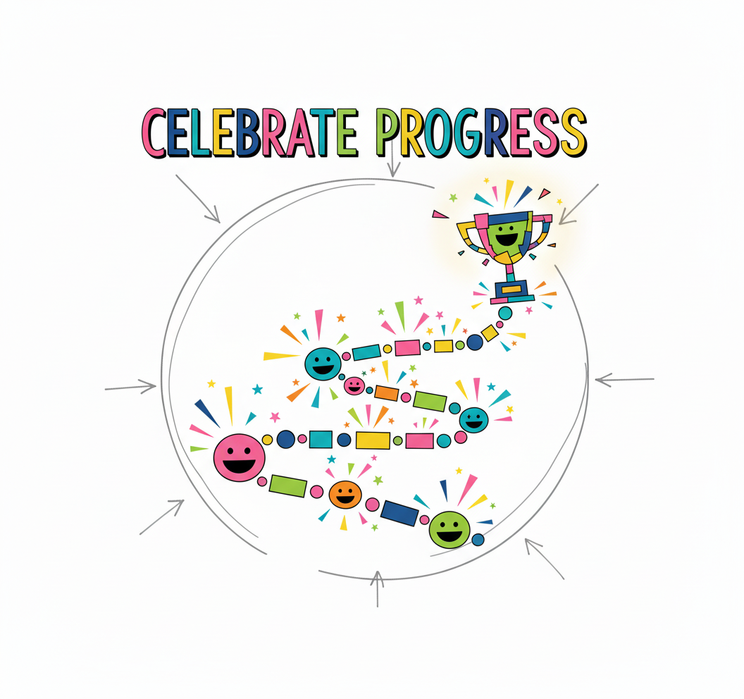 Celebrate Progress for Lasting Growth, Framework for  Change Management Tool to help others change. Framework for Growth. Helping Others Grow and Change - Science Backed Tools at Coulda Woulda for leaders, parents and humans to learn skills and grow.