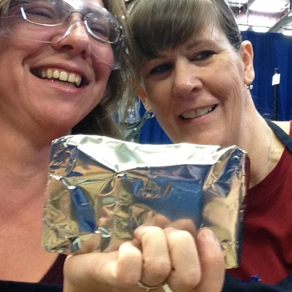 Selfie with protected billet (layers of metal are kept safe from oxidation by the steel wrap).