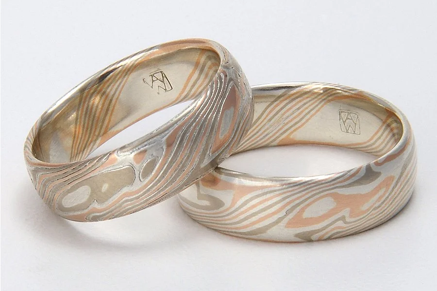 Color Choice WRS - 14k palladium white gold, 14k rose gold and sterling silver, one etched one smooth.